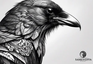 crow looking backwards sankofa realistic forearm tattoo idea