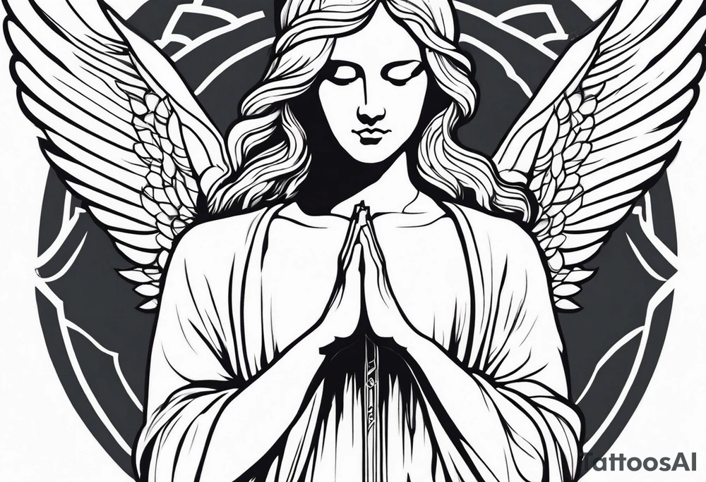 Angel with prayer hands tattoo idea