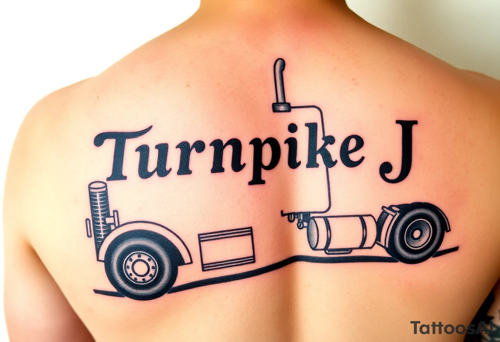 Picture of an eighteen wheeler truck with the words “Turnpike J” on it tattoo idea