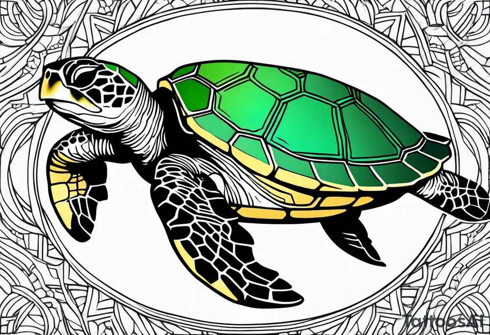 green sea turtle swimming tattoo idea
