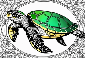 green sea turtle swimming tattoo idea