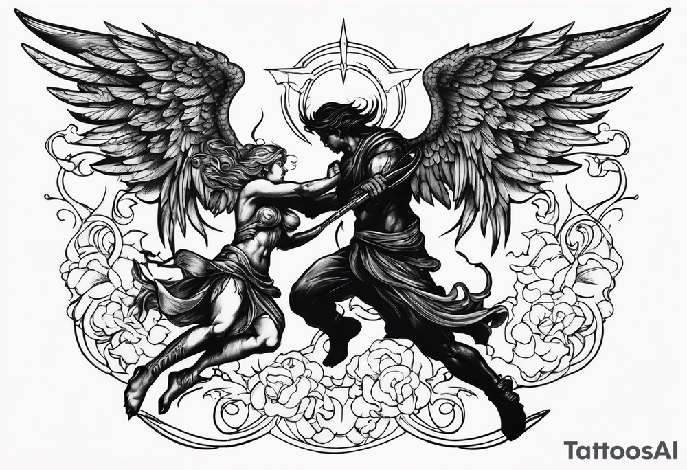 angel fighting a demon tattoo idea