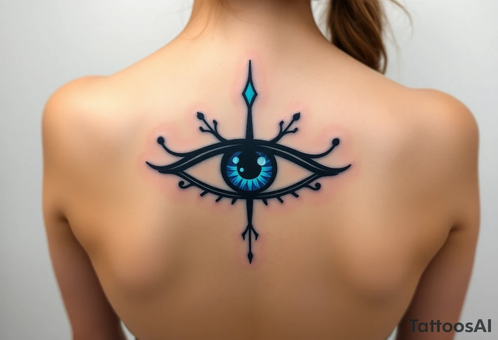 An Erudite eye symbol with glowing blue veins, representing sci fi movie Divergent tattoo idea