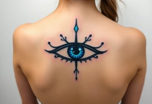 An Erudite eye symbol with glowing blue veins, representing sci fi movie Divergent tattoo idea