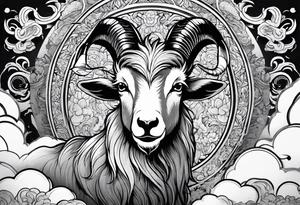 full body goat with kumo clouds tattoo idea