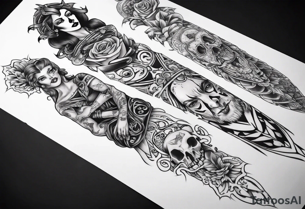 full arm sleeve tattoo
betrayal theme tattoo idea