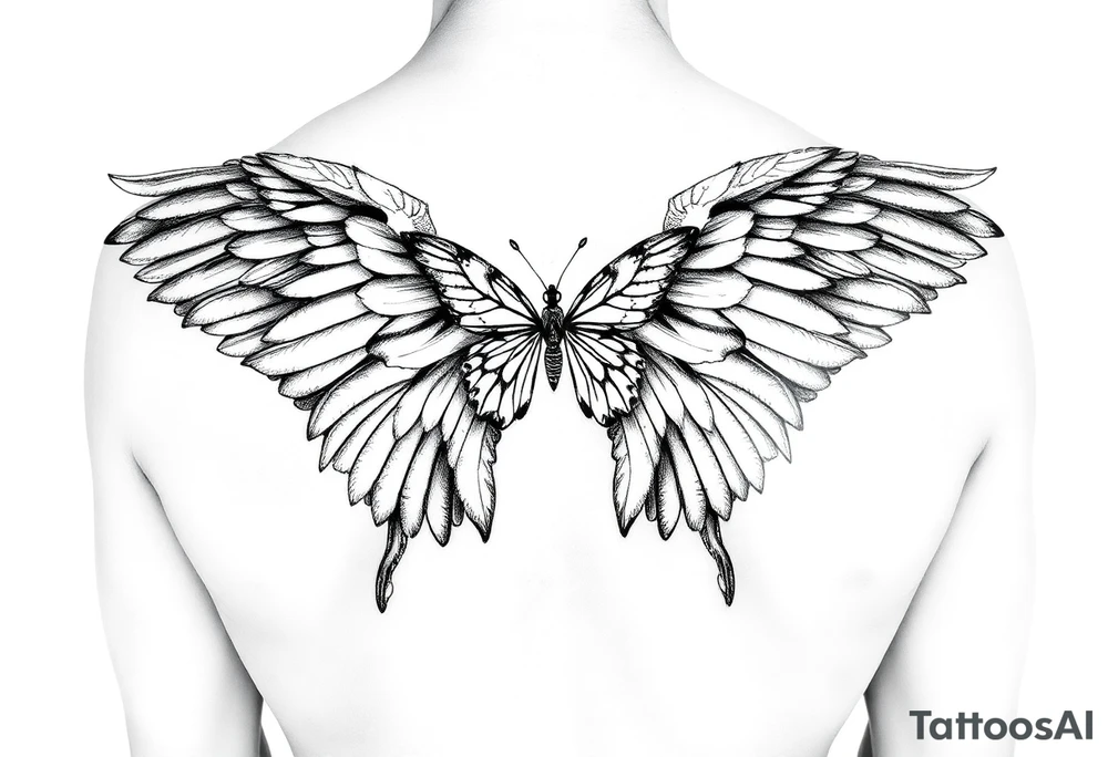 eros and psyche Greek mythology  inspired using angel wings and butterfly wings as core concepts tattoo idea