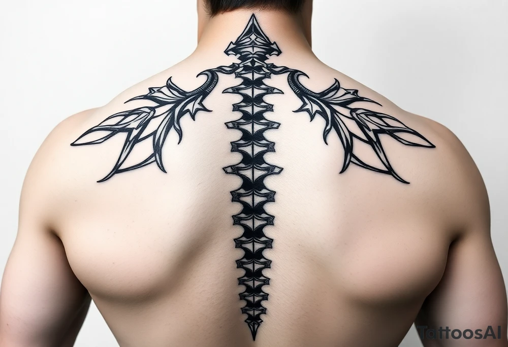 Spinal futuristic, full length, shoulders to lower back tattoo idea