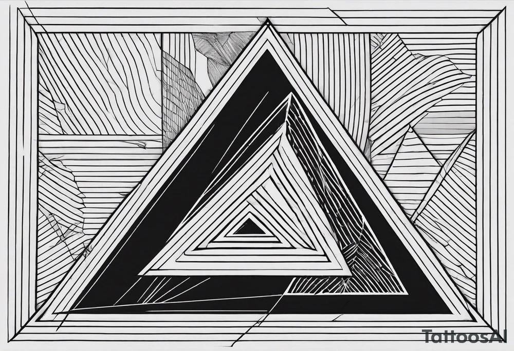 Un triangulo con una persona al medio, estilo de dibujo con lineas en blanco y negro mas simple solo lineas y una persona muy pequeña tattoo idea