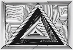 Un triangulo con una persona al medio, estilo de dibujo con lineas en blanco y negro mas simple solo lineas y una persona muy pequeña tattoo idea