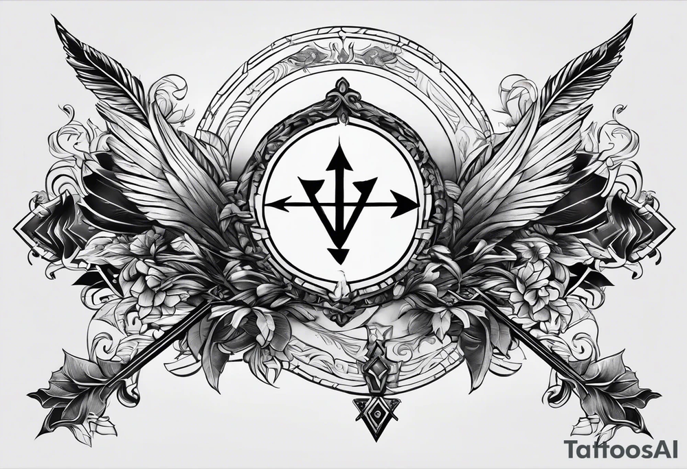 Please design a tattoo that has a representation of God underneath an up arrow to the left of the representation of me above a down arrow tattoo idea