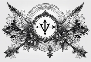 Please design a tattoo that has a representation of God underneath an up arrow to the left of the representation of me above a down arrow tattoo idea