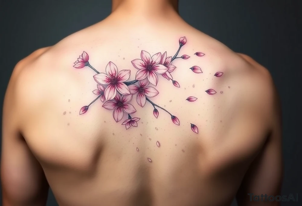 delicate cherry blossoms swirling in spring breeze with petals tattoo idea