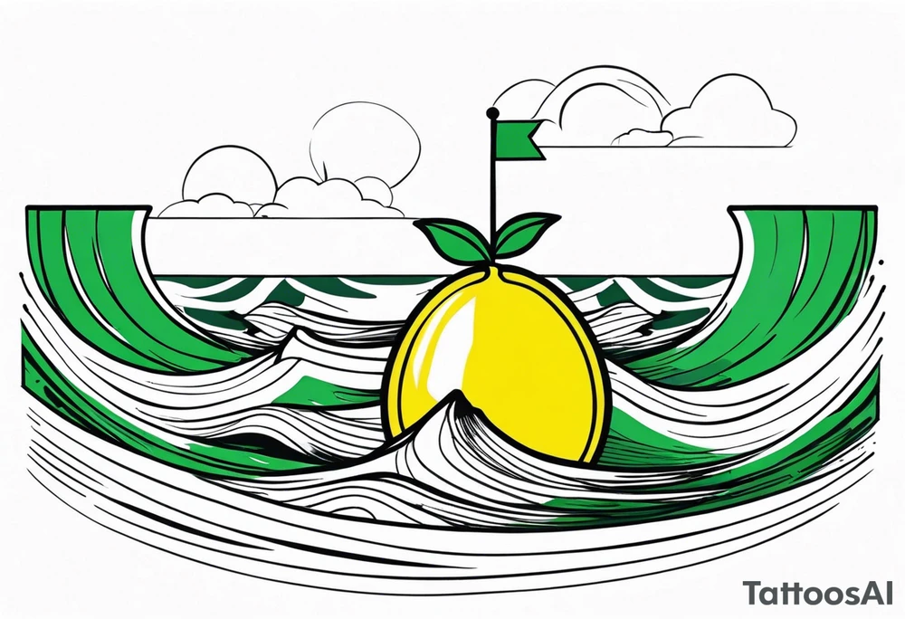 A lemon-Buoy with a green leaf-flag on waves tattoo idea A lemon-Buoy with a green leaf-flag on waves tattoo idea