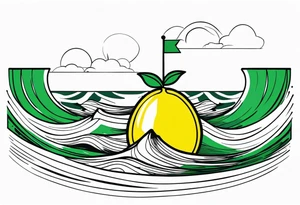 A lemon-Buoy with a green leaf-flag on waves tattoo idea