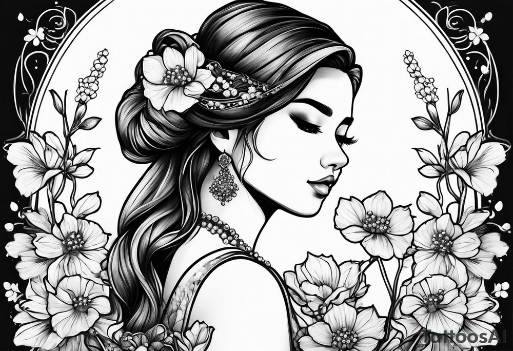cute girl with baby's breath flower tattoo idea