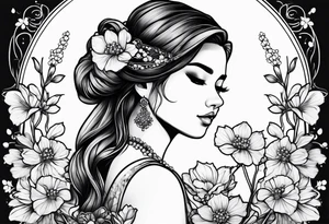 cute girl with baby's breath flower tattoo idea
