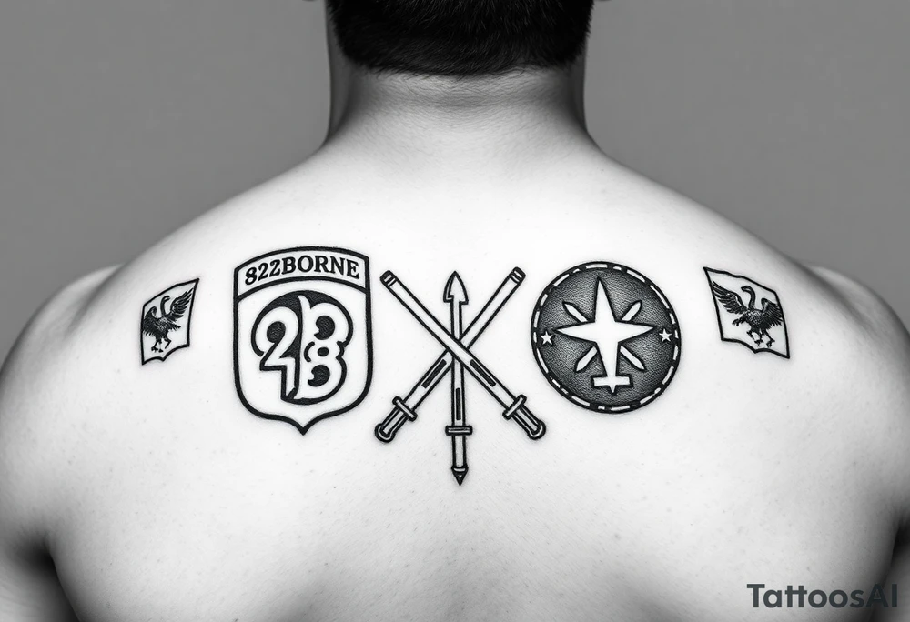 of soldiers crossed with 82nd airborne division and first cavalry division unit patches treaty to your dad tattoo idea