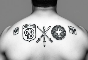 of soldiers crossed with 82nd airborne division and first cavalry division unit patches treaty to your dad tattoo idea