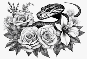 Snake wrapping around flowers tattoo idea