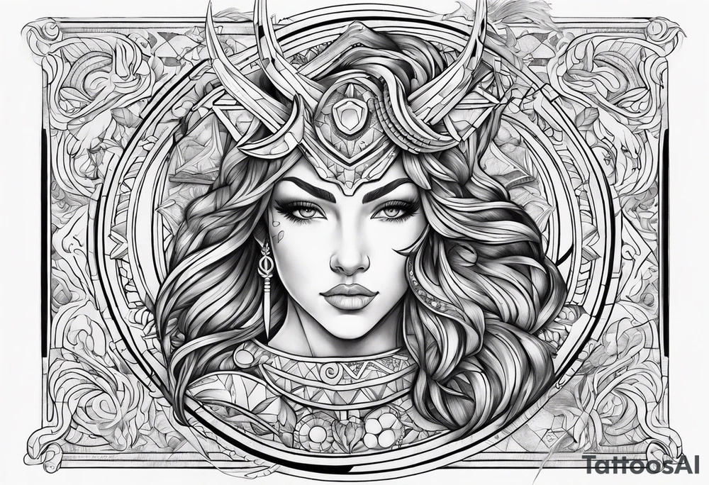 sagittarius sign with designs surrounding it tattoo idea