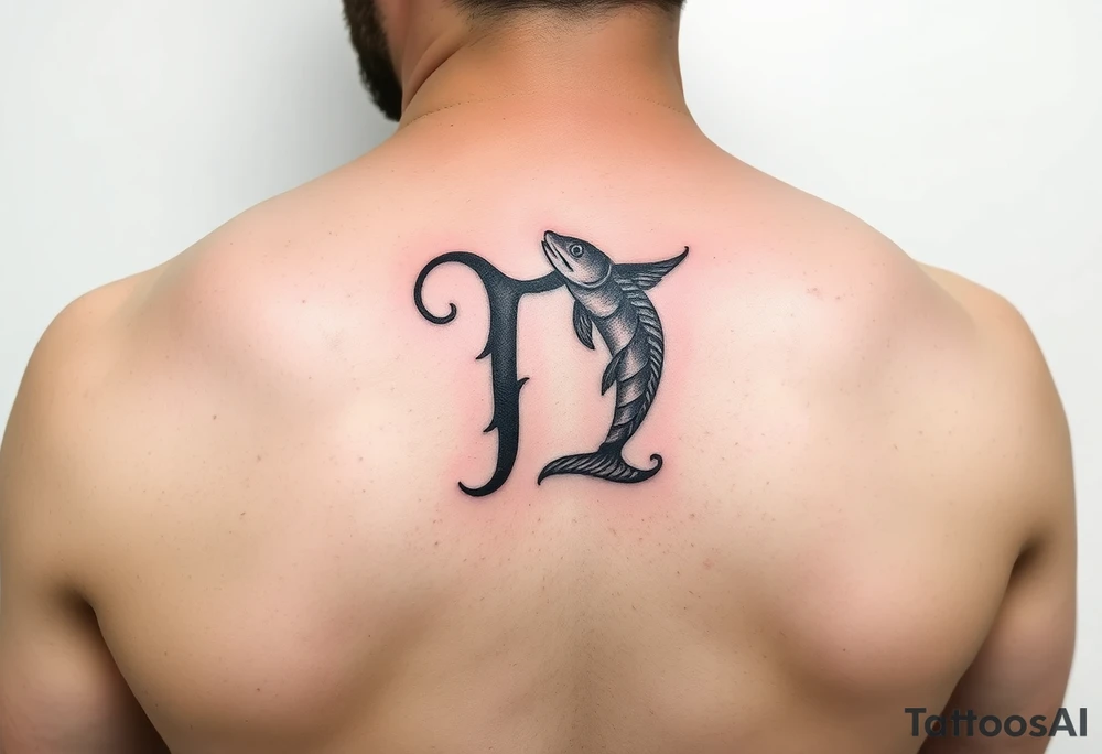 Using the letter P in “Pisces” to create the zodiac design Pisces tattoo idea