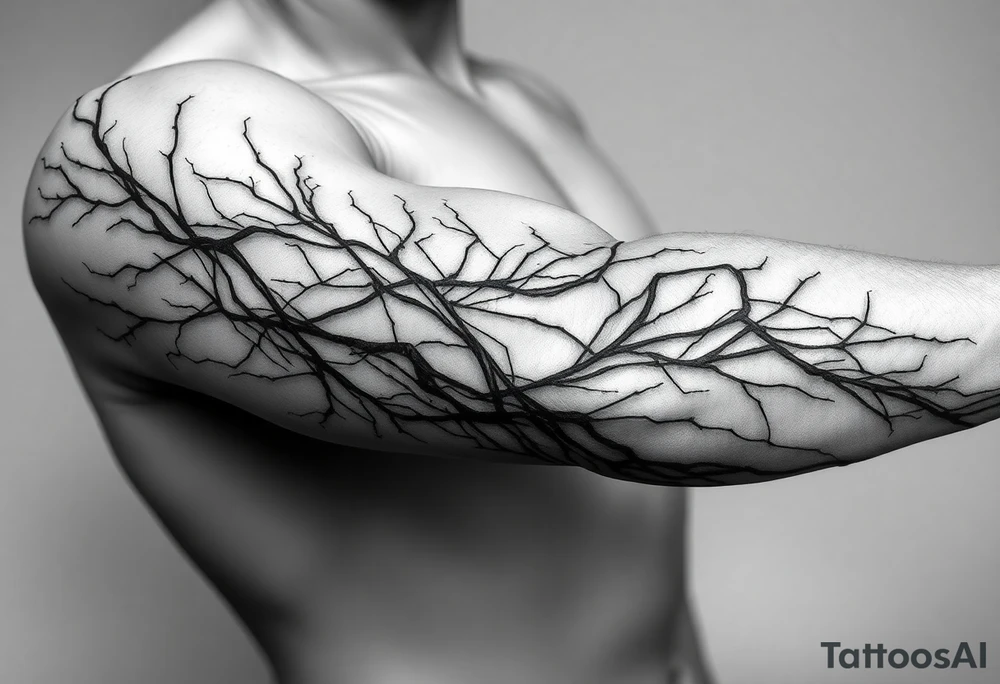 Lines that run/scattered across the veins, creating almost wound-like feel and is abstract linear. Almost paintbrush effects too. But not too many lines. tattoo idea