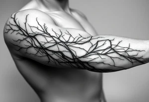 Lines that run/scattered across the veins, creating almost wound-like feel and is abstract linear. Almost paintbrush effects too. But not too many lines. tattoo idea
