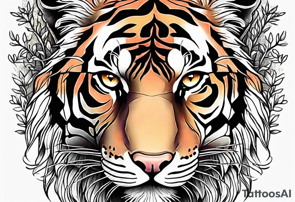 Tree of life with the roots going into a tigers stripes tattoo idea