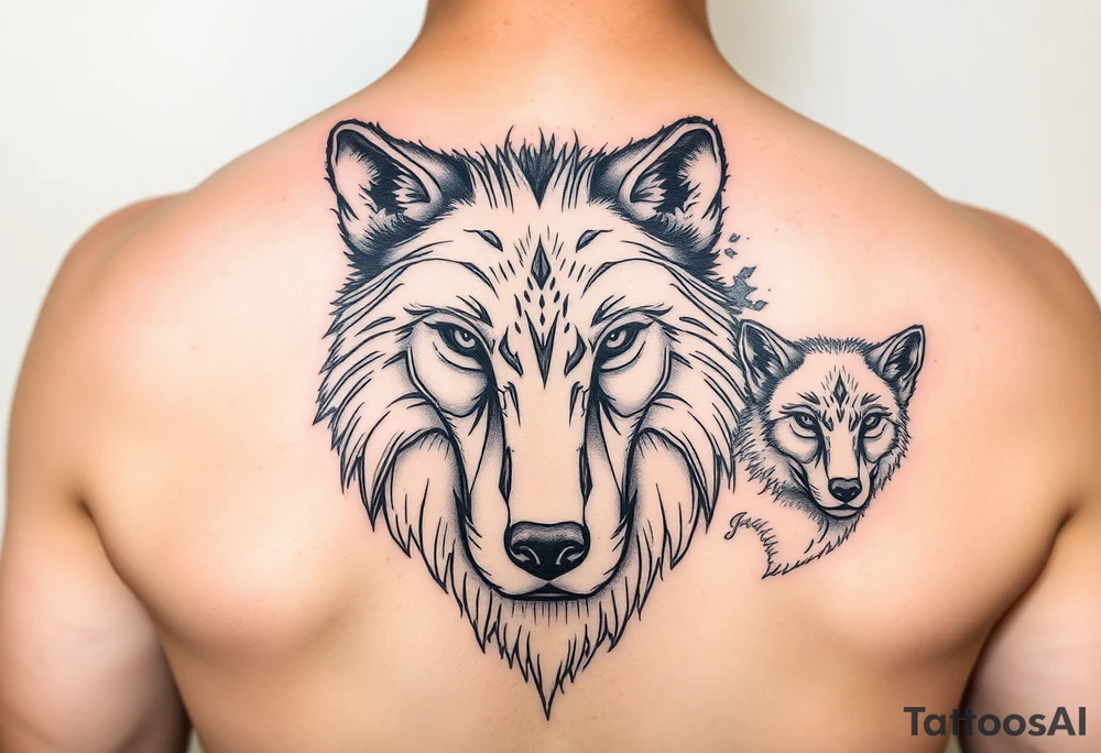 A solitary yet sublime and noble wolf and its progeny. the face tattoo idea