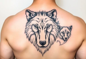 A solitary yet sublime and noble wolf and its progeny. the face tattoo idea