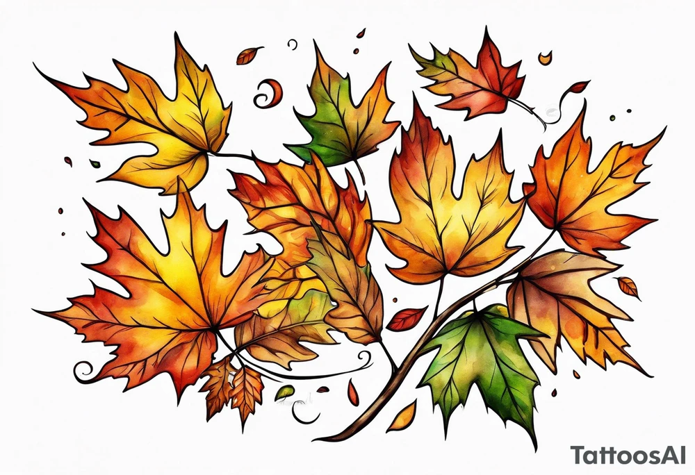 Autumn leaves falling and blowing in wind tattoo idea