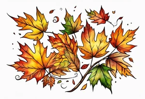 Autumn leaves falling and blowing in wind tattoo idea