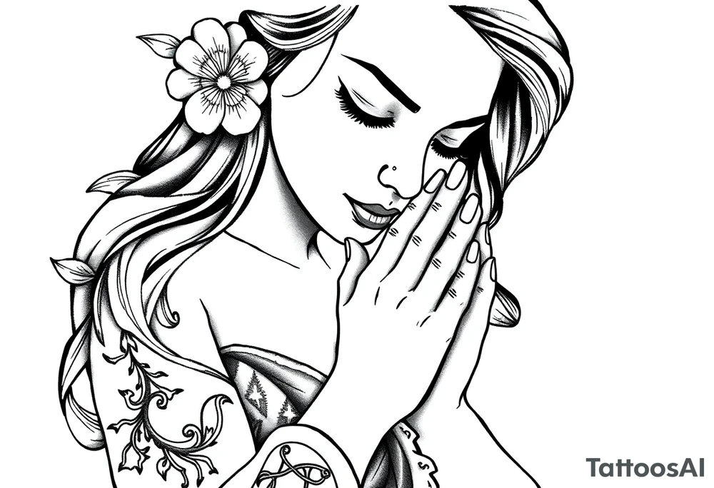 Chicano style Woman praying tattoo idea