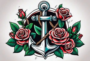 anchor with rope and roses old school simple traditional vintage tattoo idea