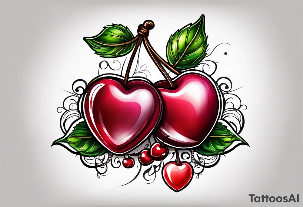 Cherries with ribbon and love heart candy tattoo idea