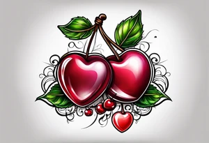 Cherries with ribbon and love heart candy tattoo idea