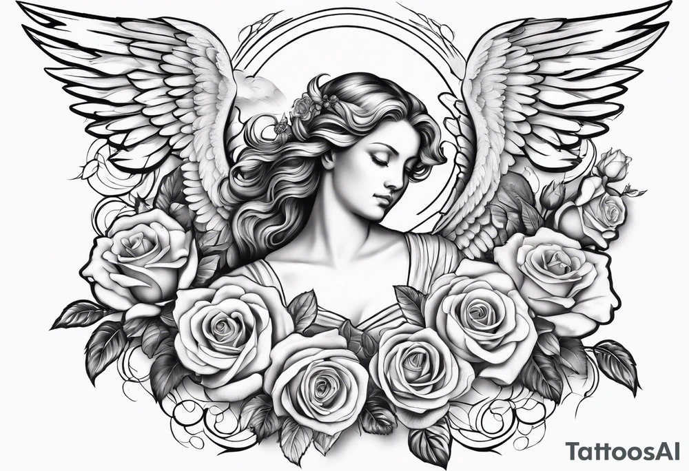Angels and deamons realistic with roses doves to fit upper inner arm tattoo idea