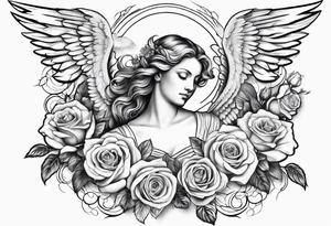 Angels and deamons realistic with roses doves to fit upper inner arm tattoo idea