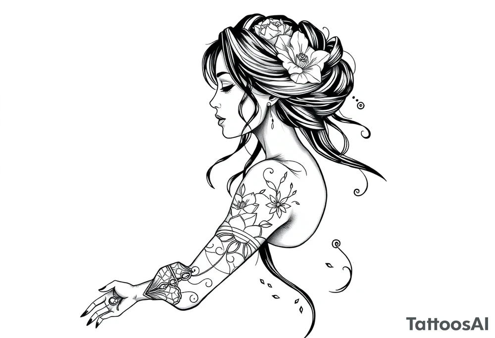 Reincarnation,beautiful girl long fore arm tattoo idea