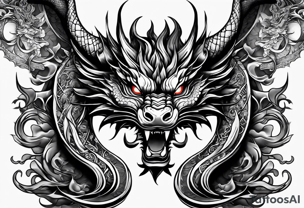 dragon mask fire tattoo idea