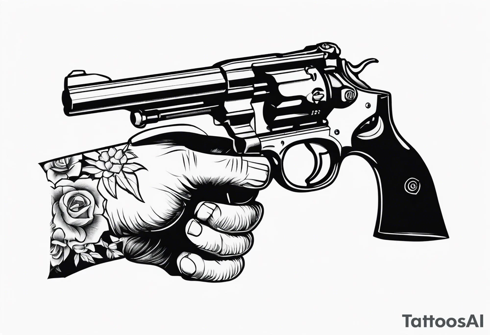 revolver gun held by a ghastly hand tattoo idea