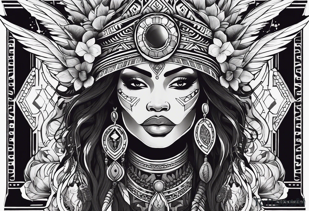 valkrye, kali, pirate, african goddess, , warrior, native american, lotus, zenza resonance, skulls, pachamama, left side face, chest, wing, tattoo idea