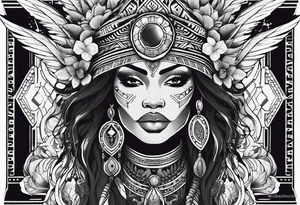 valkrye, kali, pirate, african goddess, , warrior, native american, lotus, zenza resonance, skulls, pachamama, left side face, chest, wing, tattoo idea