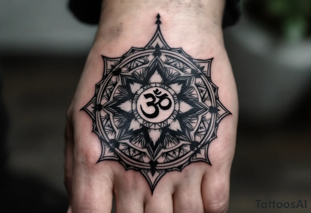 8 point wheel of Dharma with an ohm symbol in the middle tattoo idea