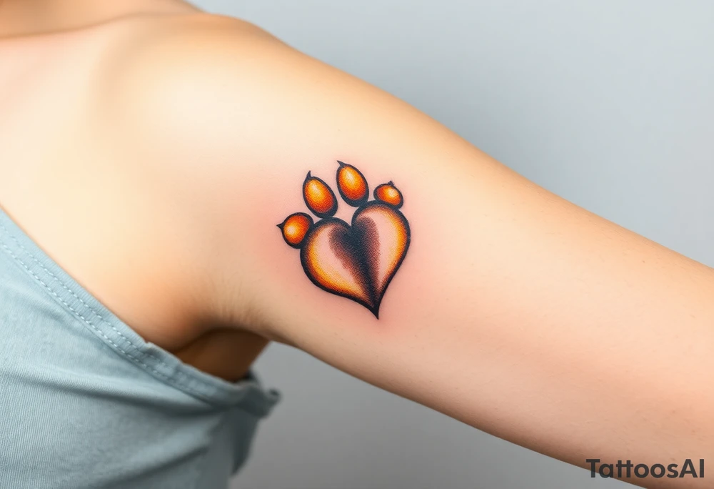 A lion paw with golden highlights and the heart tattoo idea
