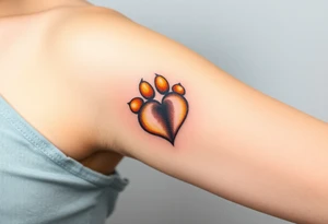 A lion paw with golden highlights and the heart tattoo idea