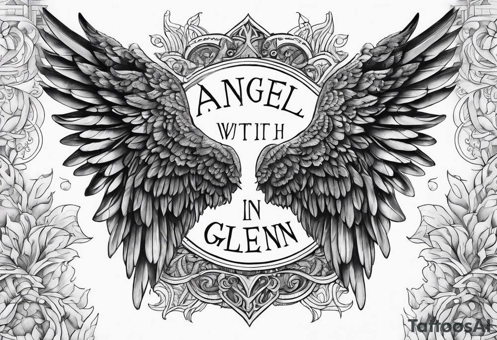 Angel Wings with the word Glenn in the middle tattoo idea
