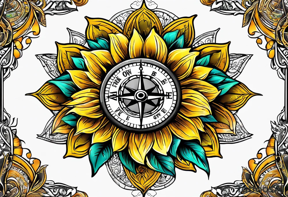 Sunflower and a compass, with the words "To Thine Own Self Be True" tattoo idea