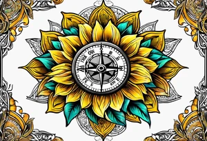 Sunflower and a compass, with the words "To Thine Own Self Be True" tattoo idea